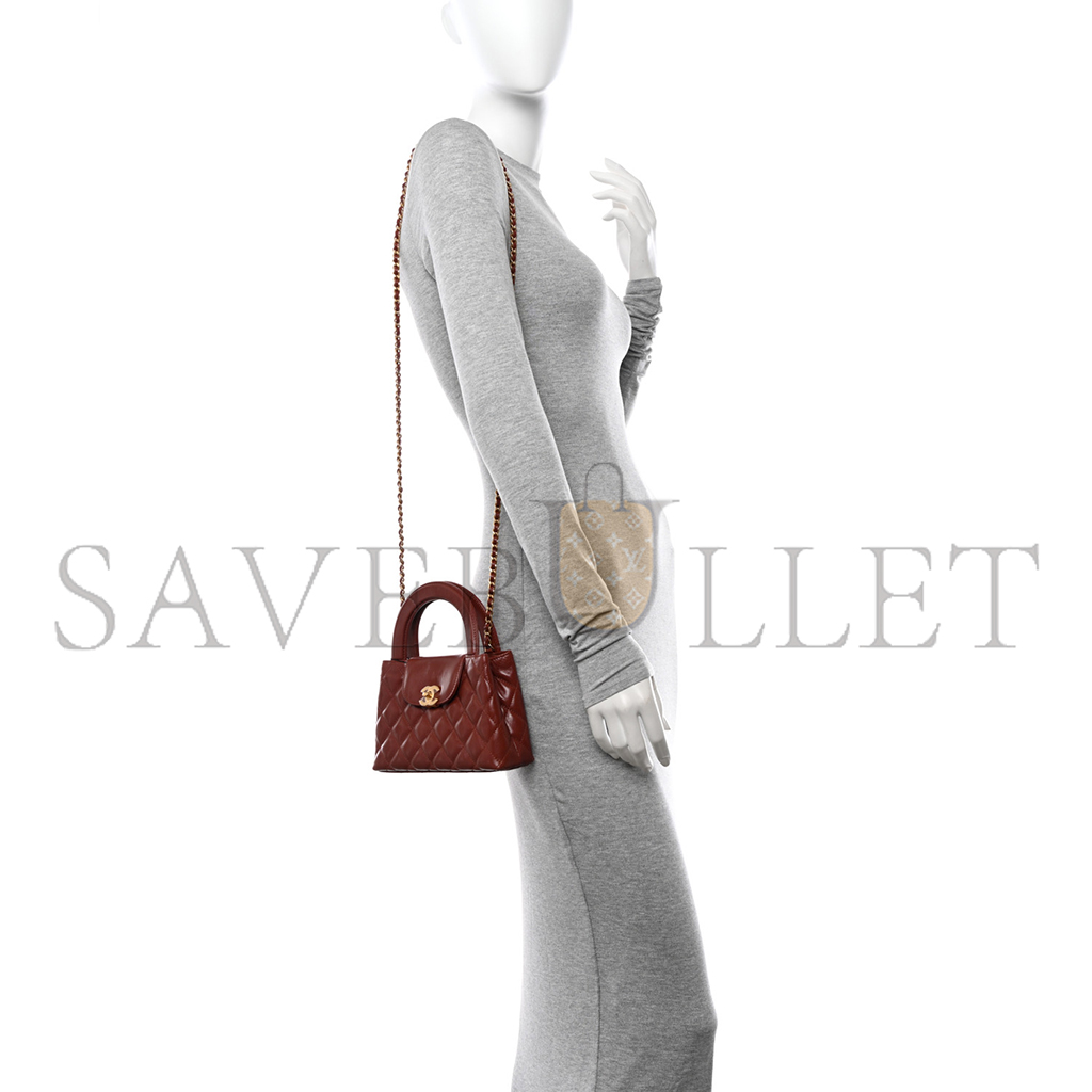 Ch*el shiny aged calfskin quilted nano kelly shopper as4416 (19*13*7cm)